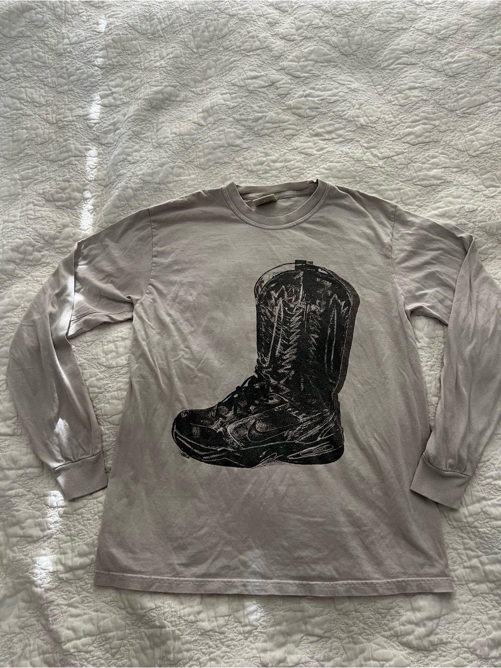Jessie Murph Tour Light Gray Long-Sleeve Tee with Black Boot Graphic